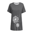 thumbnail image 2 of Women Casual Round Neck Solid Color Pocket Dandelion Print Long T Shirt Top plus Size Bikini Tops Cap Sleeve Womens Blouse Dress plus Size Animal Print Top plus Size Silk Women Crop Top, 2 of 4