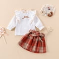 thumbnail image 2 of Happy Town Toddler Girl Fall Winter Clothes Ruffle Top Plaid Mini Skirt Set Outfits, 2 of 8