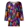 thumbnail image 5 of Women's Cute Halloween Shirts Pumpkin Ghost Print 3/4 Sleeve Tops Henley V Neck Graphic Tees Fall Shirt, 5 of 5
