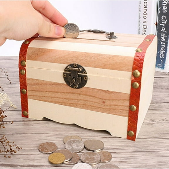 WHAMVOX Wooden Piggy Bank Multi Storage Box for Cash and Coins Beautifully Designed Organizer 7.5x5.5x4.5 Inches