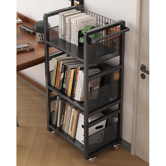 Book Cart Heavy Duty Double-Sided with Silent Wheels & 3 Magnetic Book Supports Rolling Bookshelf Library Book Truck for Home, Office, or School