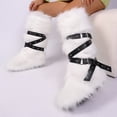 thumbnail image 4 of Women's Winter Warm Fluffy Faux Fur Knee High Snow Boots - Fashionable Cross Buckle Non Slip Cotton Boots, 4 of 4