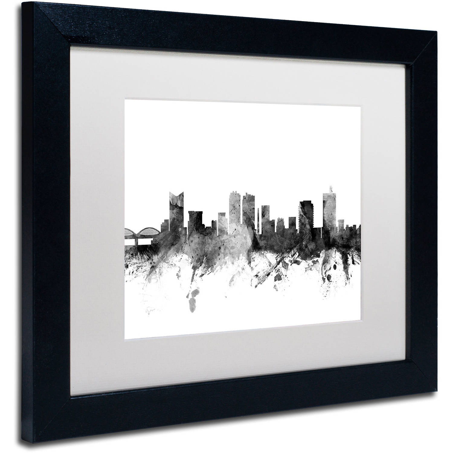 Trademark Fine Art "Fort Worth Texas Skyline B&W" Canvas Art by Michael Tompsett, White Matte, Black Frame