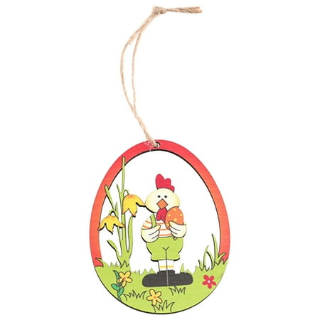 

Easter Decorative Wooden Colorful Rabbit Pendant Arrangement Decorative Wood Chip Colored Egg Pendant Wooden 10pcs