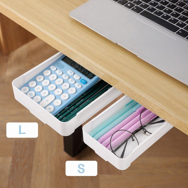 Under Desk Storage Box Hidden Office Stationery Drawer Organizer Self Adhesive Pencil Cosmetic Storage Tray Desk Organizer zhangmengya LED