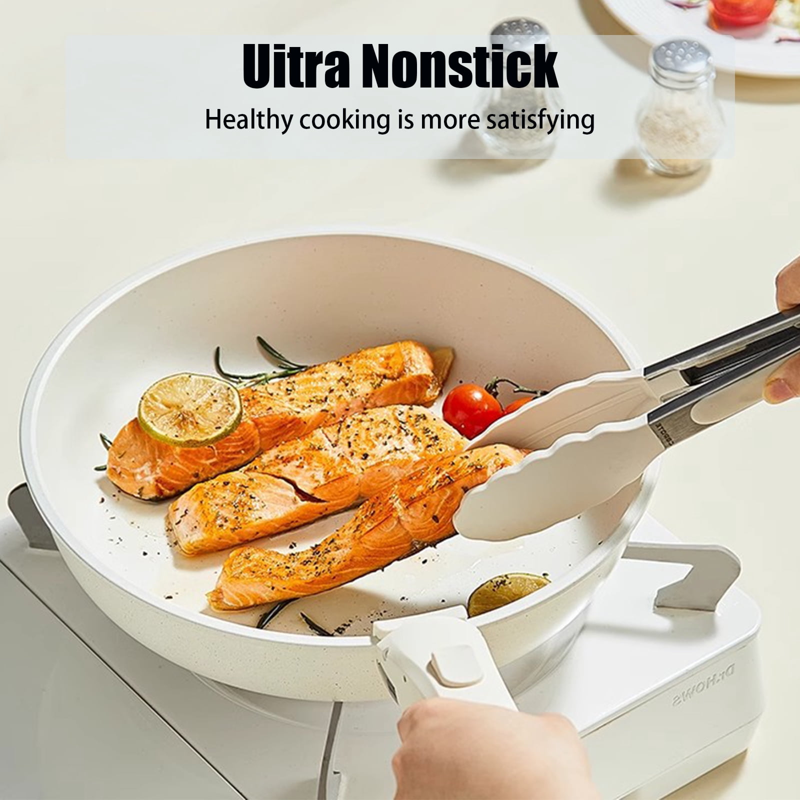 Jozram 17 PCS Ceramic Pots and Pans Set Non Stick, Cookware Set with Detachable Handle, Oven Safe, Induction Ready, Stackable RV Kitchen Cooking Set Removable Handles, Cream White