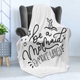 thumbnail image 4 of Make Waves Soft Flannel Fleece Throw Blanket, Summer Marine Themed Be Mermaid Words with Starfish and Fish Tail, Cozy Plush for Indoor and Outdoor Use, 70" x 90", Charcoal Grey White, by Ambesonne, 4 of 5