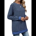 thumbnail image 3 of Camisa Informal de Larga A Rayas para Mujer, , con Cuello Redondo, Ajustada, Holgada, Básica Azul Negro XXL, 3 of 10