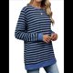 thumbnail image 3 of Camisa Informal de Larga A Rayas para Mujer, , con Cuello Redondo, Ajustada, Holgada, Básica Azul Negro XXL, 3 of 10