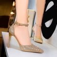 thumbnail image 4 of XIMIN Women's High Heel Pointed Toe Stiletto Pumps Sparkling Shiny Rhinestones Ankle Strap Wedding Bridal Evening Party Dress Shoes Heel (7, Rose Gold), 4 of 4