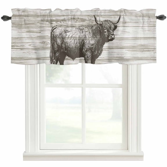 Kitchen Curtain Valances for Windows,Retro Countryside Yaks Art Rod Pocket Small Valance Short Window Treatment for Bedroom Bathroom Living Room,42"x12"