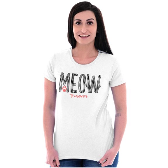 Meow Forever Cat Lover Sassy Stripes Womens Slim Fit Graphic Tee Brisco Brands S