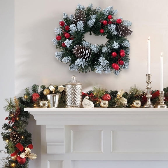 TanSiDing 1pcs Christmas Wreath for Front Door with Realistic Snowflakes Red Berries Pinecones Christmas Decoration for Outdoor Indoor Home Party Decor 30cm