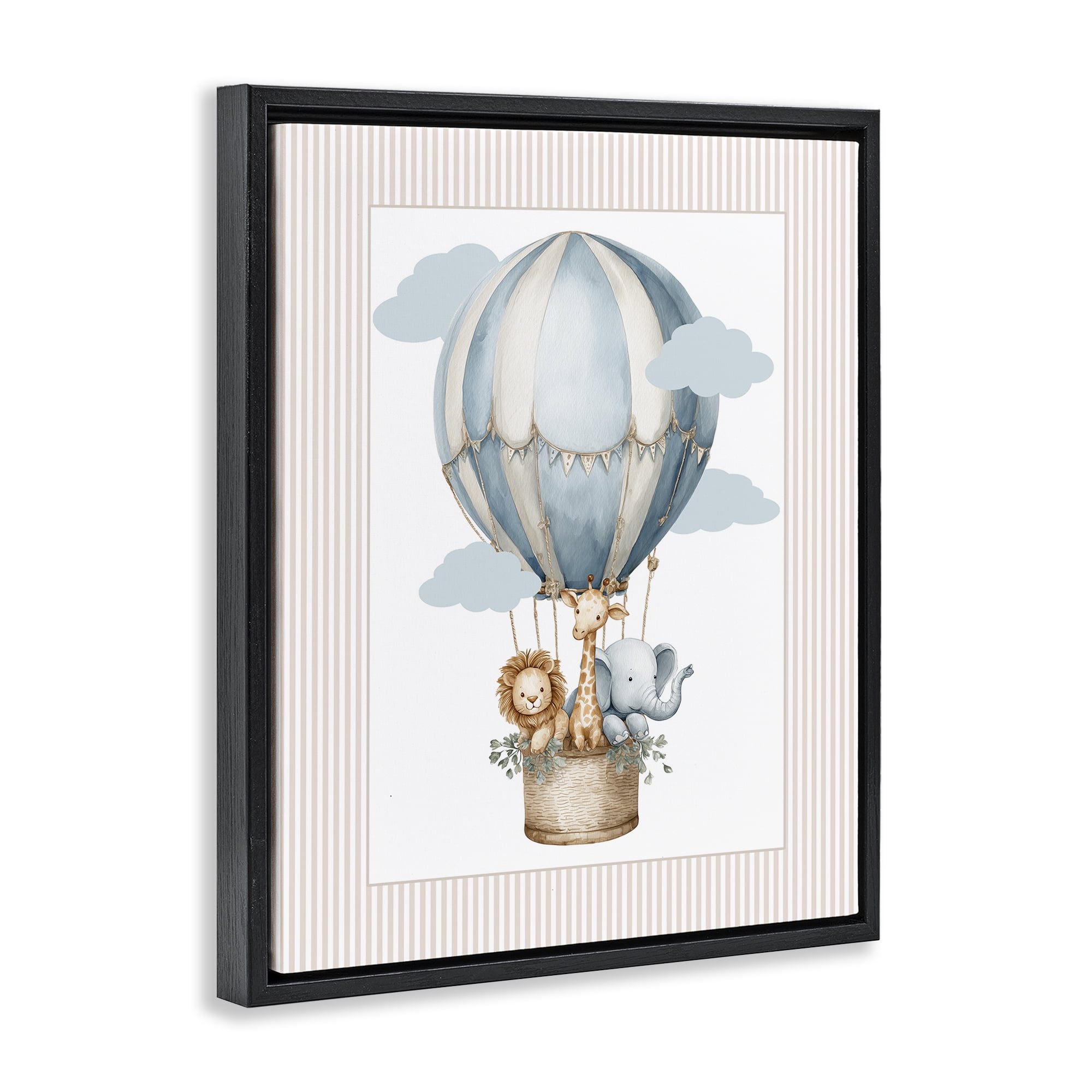 Stupell Industries Hot Air Balloon Animals Black Framed Floater Canvas Wall Art, design by Christine Simpson Art