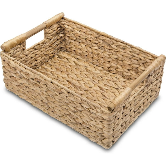 Hyacinth Large Wicker Basket 15.5x10.8x6.2" - Rectangular, Wooden Handles, Shelf Organizer
