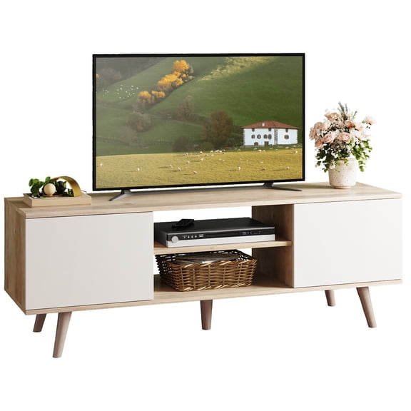 GALAXHERO TV Stand for 55 60 inch TV Rustic Entertainment Center with Storage Cabinets TV Console for Living Room, Long TV Cabinet White