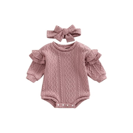 

LWXQWDS Baby Girls Boys Romper Knitted Long Fly Sleeve Jumpsuit with Headband