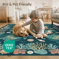 thumbnail image 4 of ODIKA 8'x10' Washable Area Rug Nautical Marine Coral Reef Border Round Jellyfish Door Turtle Ocean Playful for King Size Bedroom Under Bed, Master Suite, Non-Shedding, Easy Care, 4 of 7