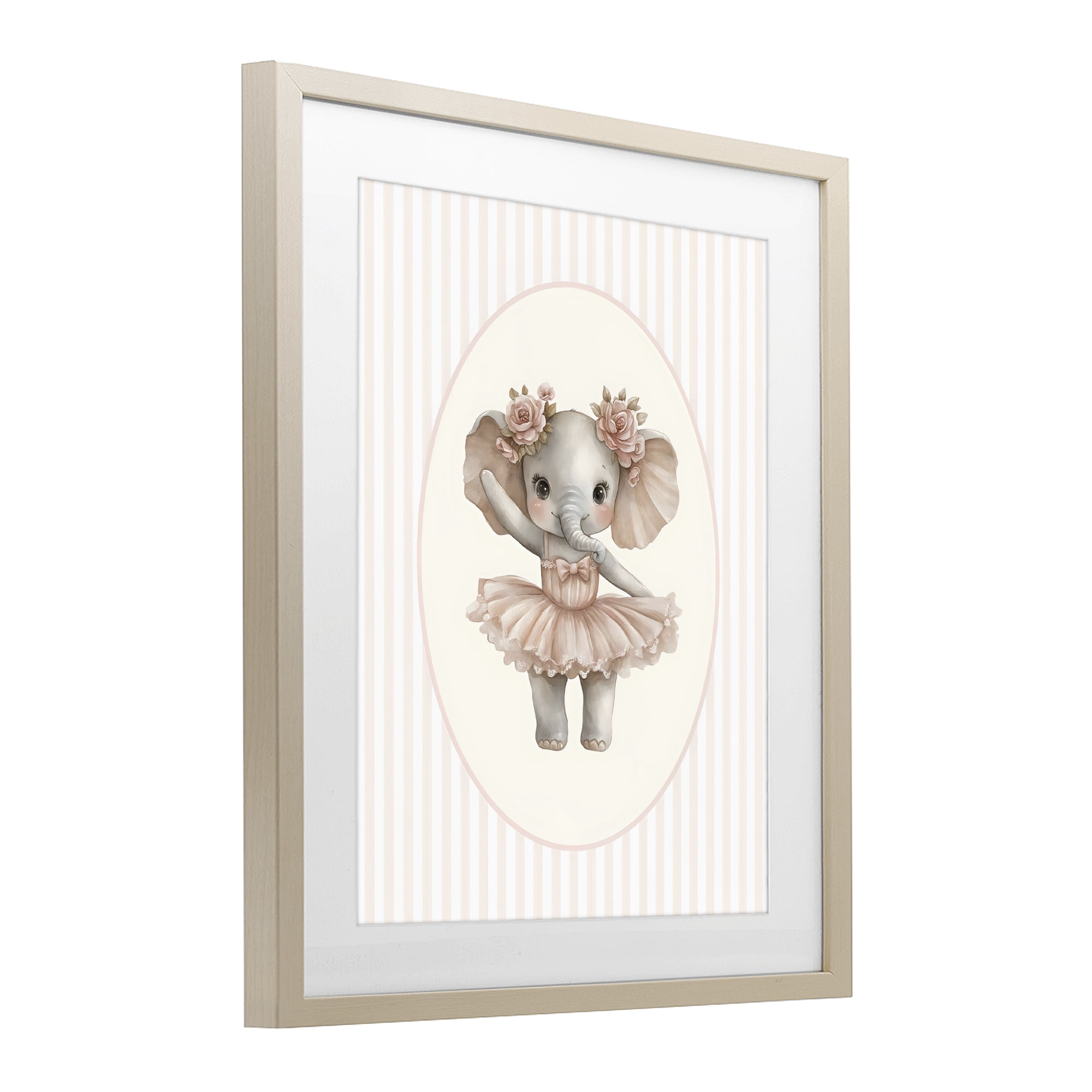Stupell Industries Nursery Ballerina Elephant Striped Birch Framed Print Under Glass, design by LSR Design Studio