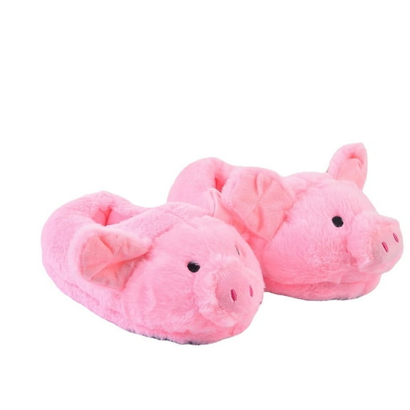 Cute Fuzzy Pig Plush Slippers- Animal Slippers Novelty Pig Slippers Non-Slip Warm Winter Slippers for Ladies Children