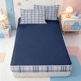thumbnail image 4 of Erosebridal Mid-Century Stripes Zipper Full Size Comforter Sets with Fitted Sheet and 2 Pillowcases,Geometric Lines Art Zipper Bedding Set,Navy Blue Reversible,4pcs, 4 of 7