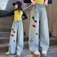 thumbnail image 2 of Ruyang Girls Ripped Jeans Elastic Waist Denim Pants Teens Baggy Wide Leg Distressed Jeans with Pockets Kids Streetwear Summer Pants, 2 of 9