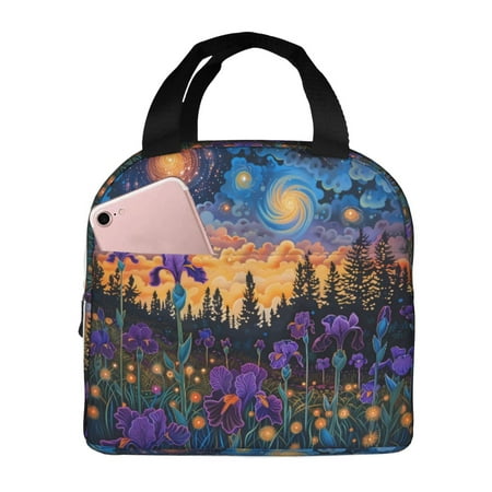 Insulated Lunch Bag for Women Men - Cosmic Irises At Twilight Leakproof Cooler Lunch Box for Women Men  Lunch Tote Bags for Work School Picnic Travel