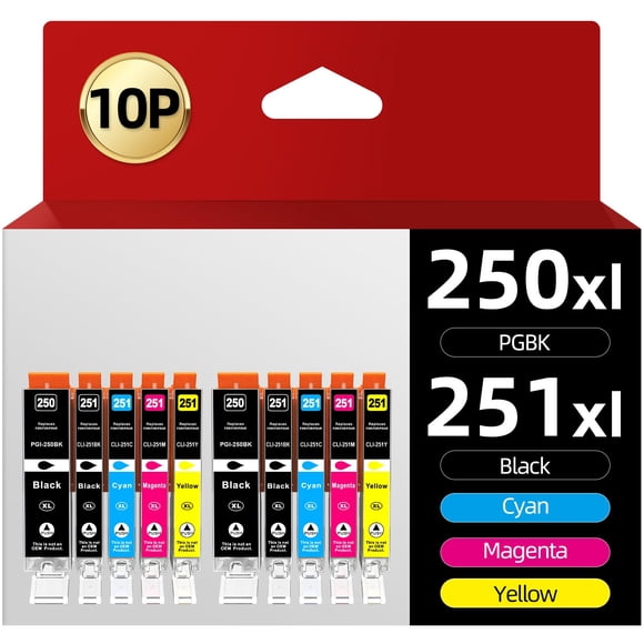 250XL 251XL Ink Cartridges Compatible for Canon 250 251 Printer Ink Work with Canon Pixma MX922 IX6820 MX920 IP8720 IP7720 MG5520 MG5520 MG5522 MG6320 MG6620 MG7120 MG7520 Printers 10P