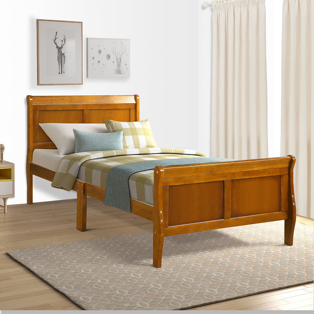 Details about   Full Size Wooden Bed Frame Platform Wooden Slat Support w/ Headboard Walnut NEW 