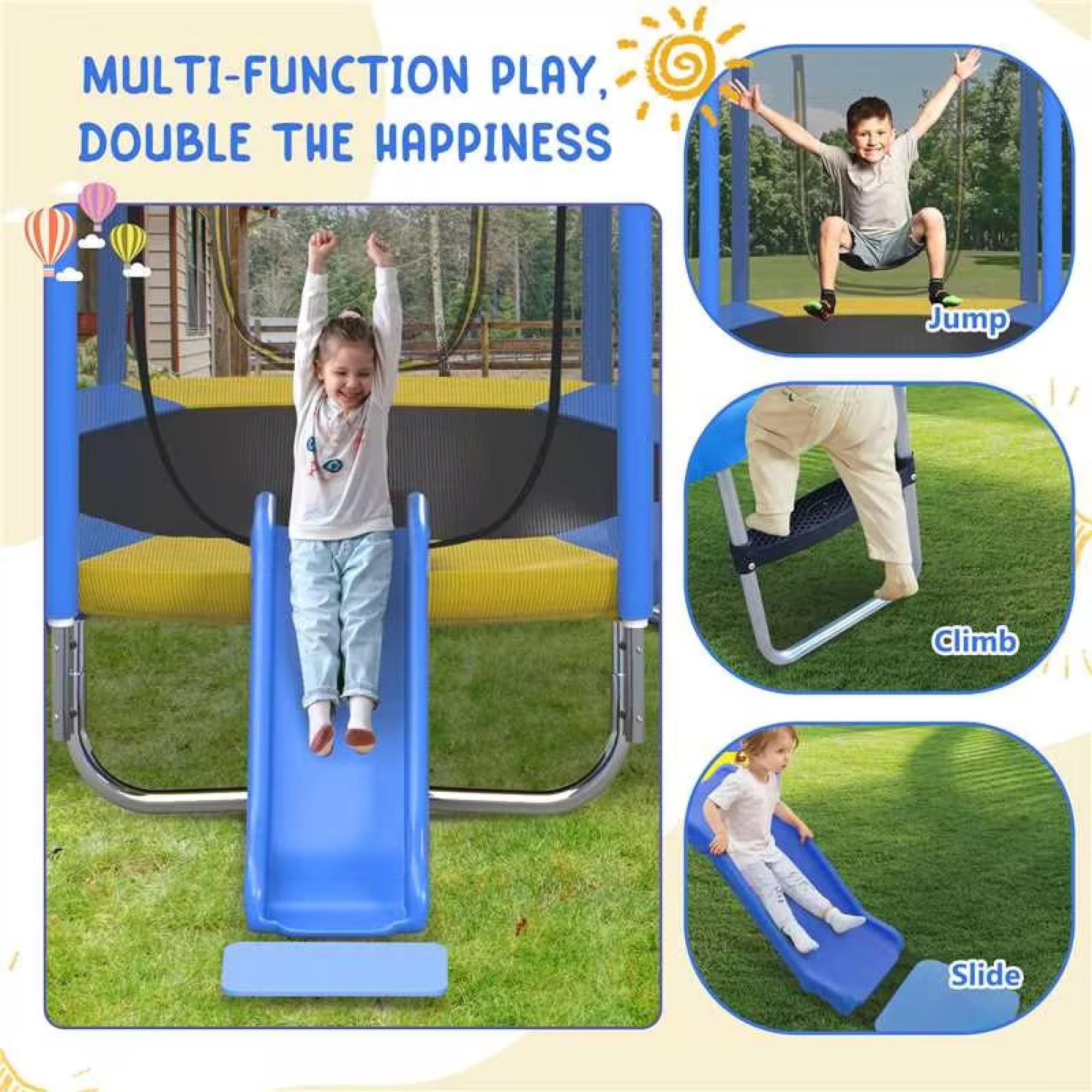 7FT Trampoline for Kids,Outdoor Recreational Trampoline with Safety Enclosure Net,Blue