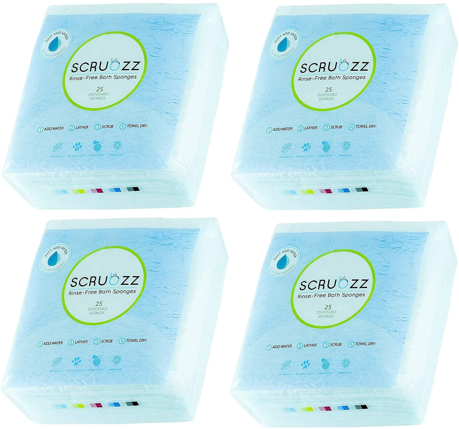 Scrubzz Bath Alternative Rinse Free Bath Sponges, 25 Pack 4 Pack