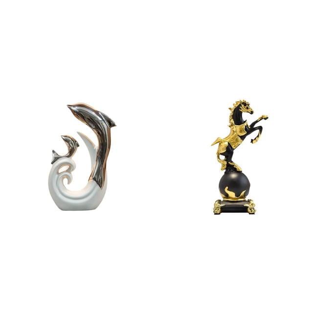 Colección Moderna De Estatuas Abstractas De Delfines Y Caballos De Cerámica Para Decoración De Sala De Estar, Chimenea, Oficina O Mesa.