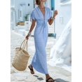 thumbnail image 5 of Women Summer V Neck Drawstring Maxi Dress Elastic Waist Flowy Vacation Dress L, 5 of 8