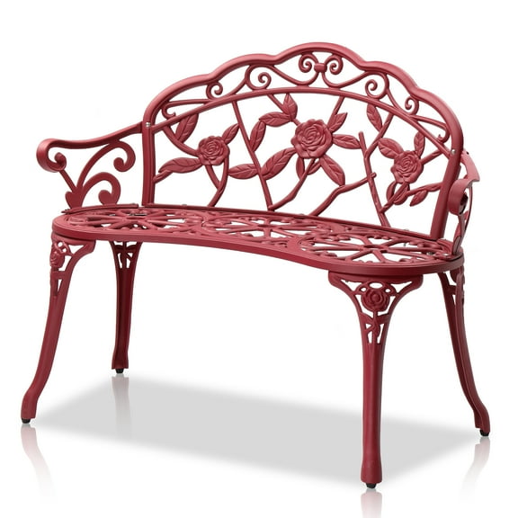 Ktaxon Outdoor Patio Park Garden Bench Courtyard Leisure Rose Cast Aluminum, Outdoor Loveset, Pink