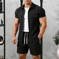 thumbnail image 2 of Dianli Men's Solid Color Casual Loose Sports Elastic Waist Shorts and Double Pocket Lapel Half Button Top Set, Relaxed Fit Beachwear, Button Front Two Piece Summer Fashion Suit Pink M, 2 of 7