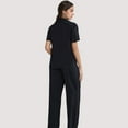 thumbnail image 4 of Women's 3-Piece Pajama Set with Bralette Top, Button Down Shirt, and Wide Leg Pants - Large, Black, 4 of 7