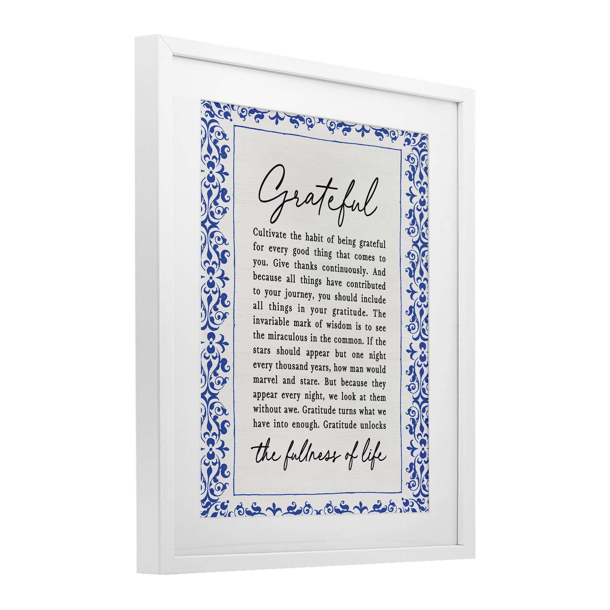 Gratitude Unlocks Fullness Of Life White Framed Print Under Glass, design by Lettered and Lined