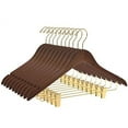 thumbnail image 2 of Quality Wooden Skirt Hangers with Clips, 10-Pack Smooth Solid Wood Pants Hangers with Durable Adjustable Metal Clips, Swivel Hook, Coat, Jacket, Blouse Suit Hangers (Walnut - Gold Hook, 10), 2 of 6