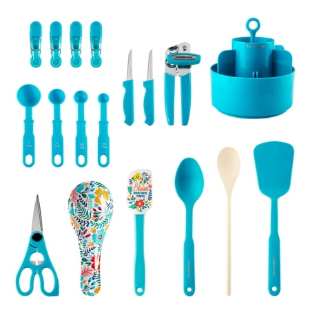 Farberware Professional 18-Piece Aqua Kitchen Tool and Gadget Caddy Set