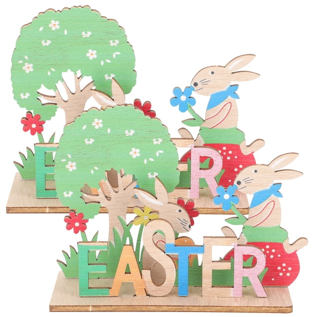 CIMAXIC Easter 2pcs Easter Table Sign Wooden Easter Letter Table Decor Spring Decor Centerpiece Tabletop Ornament,7.09"X3.86"X0.12"
