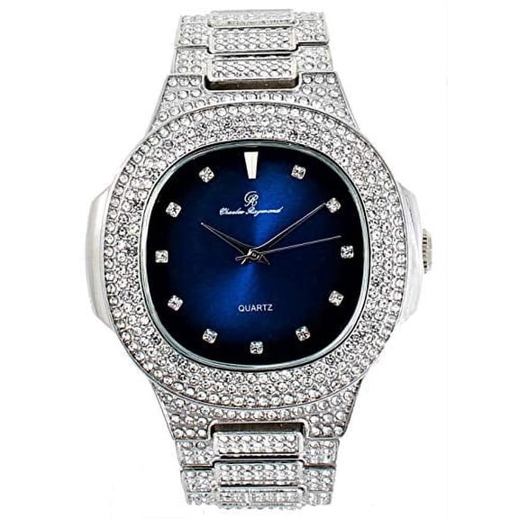 Bling-ed Out Oblong Metal Mens Color on Blast Watch - 8475Color (Silver Royal Blue)