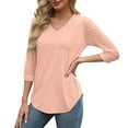 thumbnail image 5 of SOOMLON 3/4 Sleeve Shirts for Women Petite Tunic Cotton Tops Casual Solid V Neck Shirts Cute Lace T Shirts 2025 Trendy Spring Summer Ladies Tops Loose Fit Y2k Basic Outfits Pullover Orange XL, 5 of 9