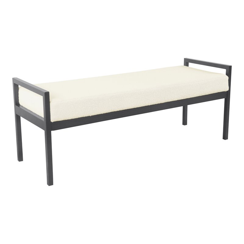 HomePop Sherpa Modern Metal and Fabric Bench in Cream Finish