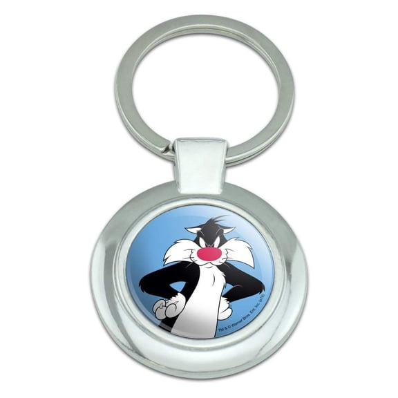 Looney Tunes Sylvester Keychain Classy Round Chrome Plated Metal
