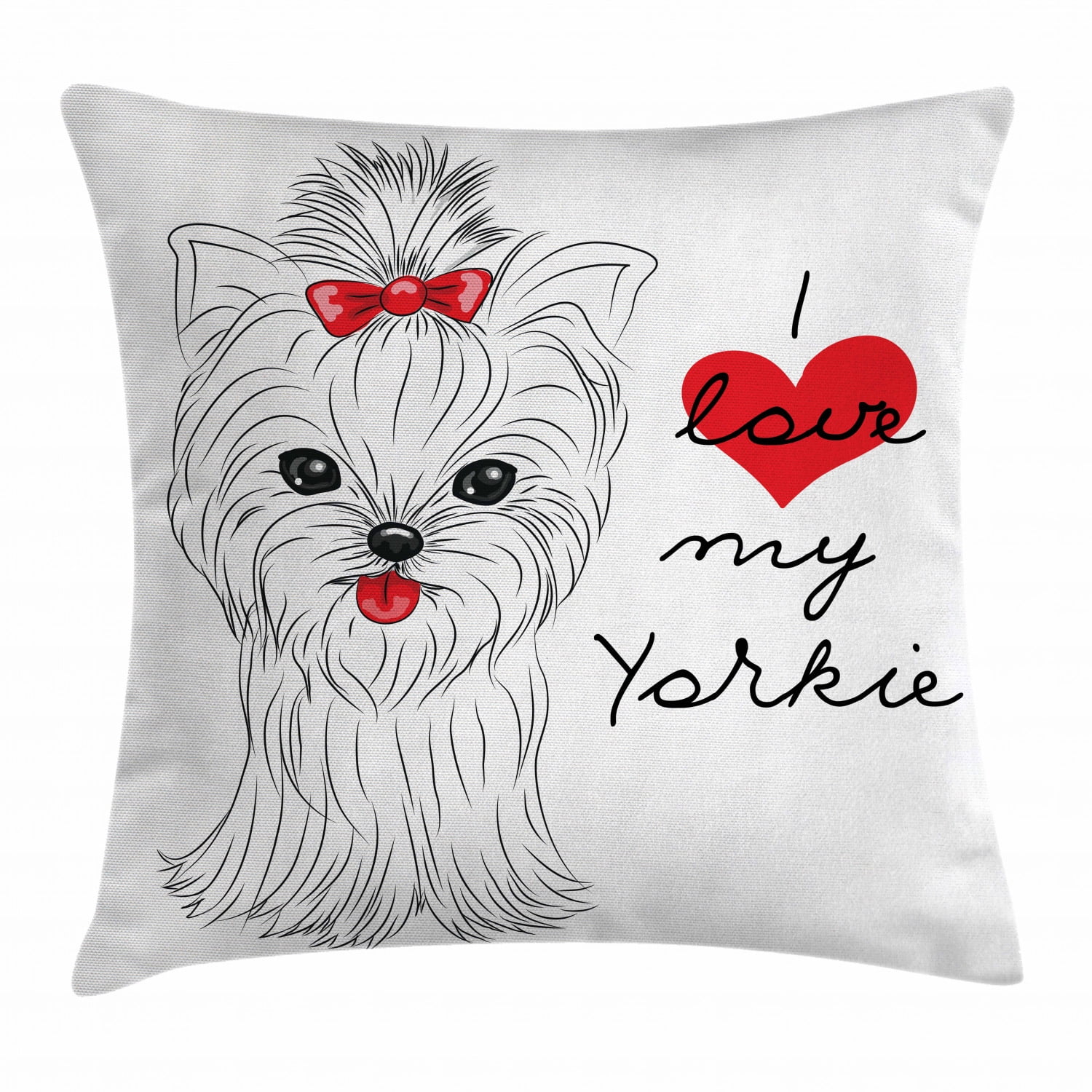 Yorkie Throw Pillow Cushion Cover, I Love My Yorkie Cute Terrier with