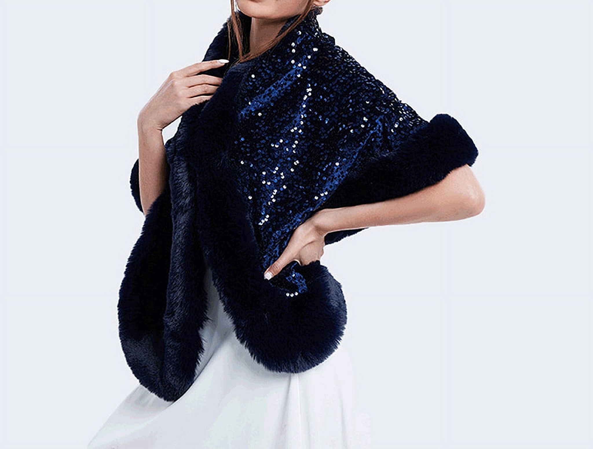 DJBM Women Faux Fur Sparkle Wrap Sleeveless Thermal Festive Shawl