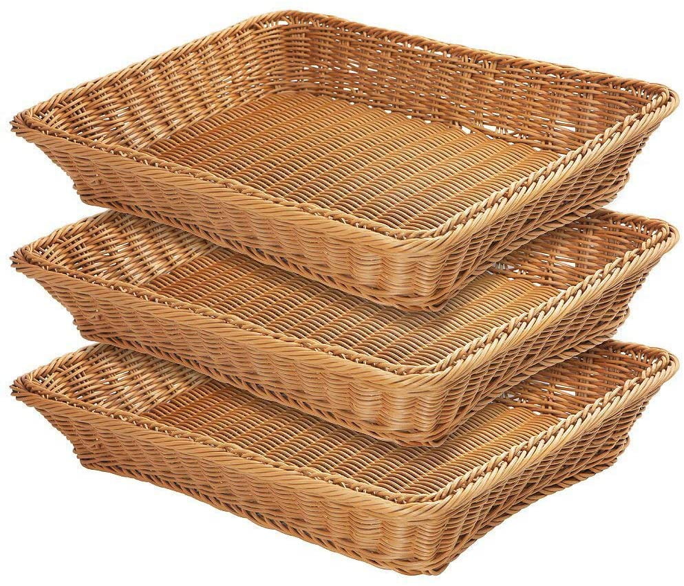 3 Packs Poly Wicker Bread Baskets Set, Handmade Woven Pantry Organizer