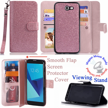 for Samsung Galaxy J7 Prime On Nxt On7 Prime Case Phone Case Mag Mount Ready Glitter Wallet Detachable Bumper Purse Screen Protector Flap Cover