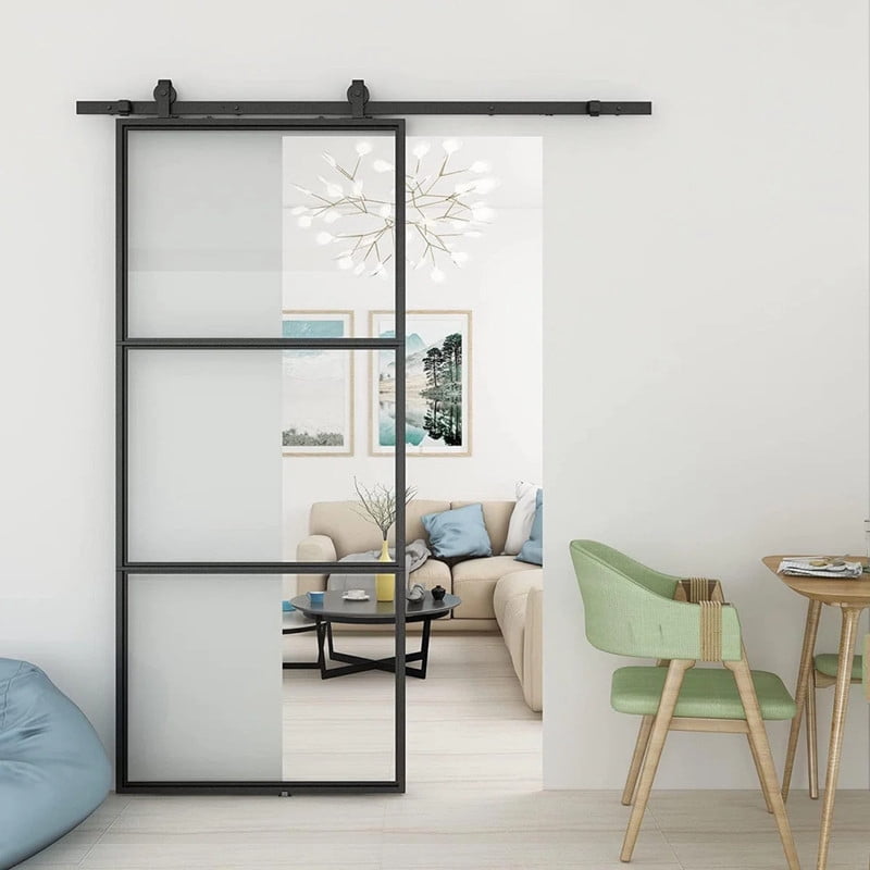 Easy4Home 32"x84" Clear Glass Sliding Barn Door with Track and Hardware Kit
