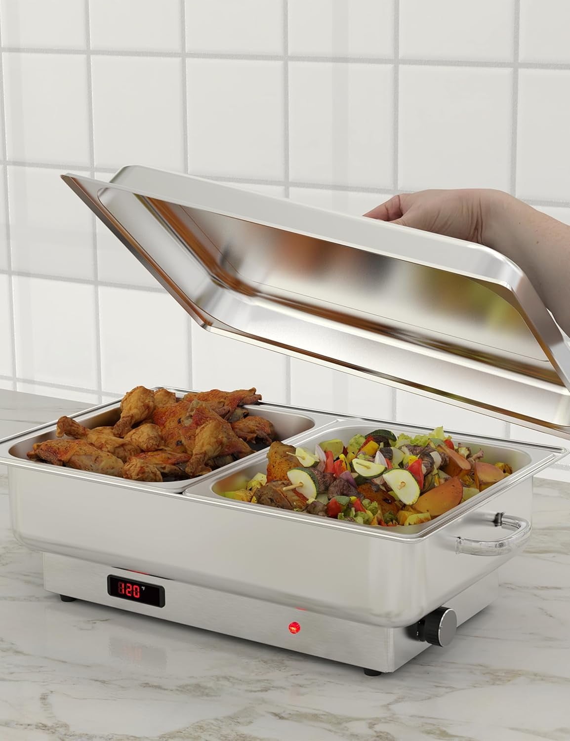 Zzistar Commercial Electric Chafing Dish Buffet Set, 9QT Food Servers and Warmers, Stainless Steel Catering Food Warmers with Temperature Control Display for Party